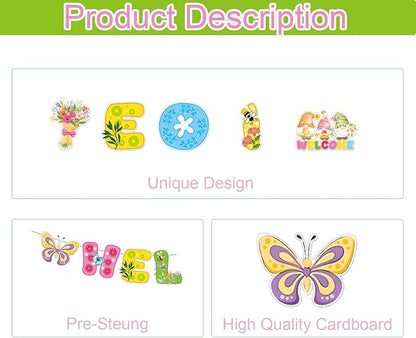 3Pcs Pre-Strung Hello Spring Banner for Classroom Office Spring Easter Hanging Decorations
