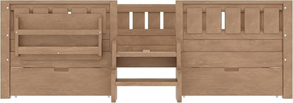 Bellemave Full Size Bed with Slats and Stairs, Full Size Platform Bed Frame with Fence, Bookshelf and Storage Drawers, Easy Assemble Beds for Kids, Girls, Boys, Natural