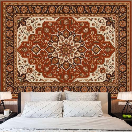 Boho Floral Tapestry Wall Hanging Hippie Indian Bohemian Mandala Tapestry Aesthetic Flower Medallion Red Small Tapestries for Mural Bedroom Living Room Dorm Decor 48 x 36 Inch
