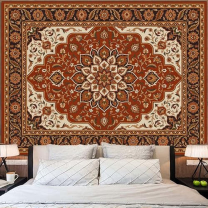 Boho Floral Tapestry Wall Hanging Hippie Indian Bohemian Mandala Tapestry Aesthetic Flower Medallion Red Small Tapestries for Mural Bedroom Living Room Dorm Decor 48 x 36 Inch