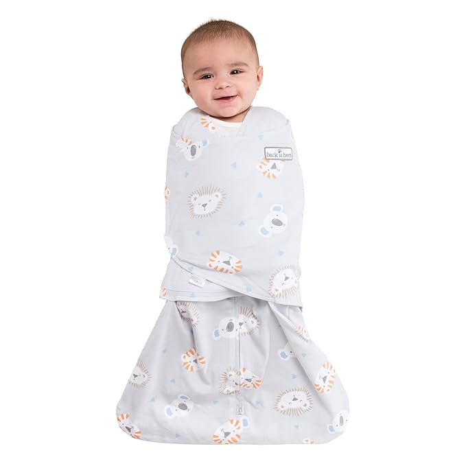 HALO 100% Cotton Sleepsack Swaddle, 3-Way Adjustable Wearable Blanket, TOG 1.5, Multicolor Lions, Tigers, and Bears, Small, 3-6 Months