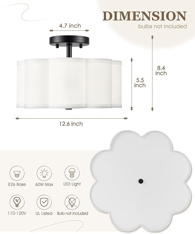 Semi Flush Mount Ceiling Lights, 3-Light 13" Ceiling Light Fixtures