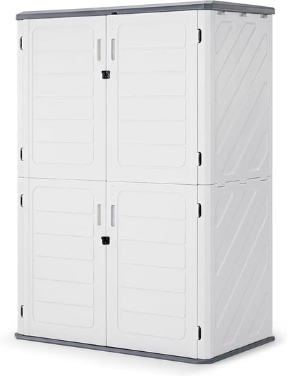 Macrout 50 Cu.Ft Plastic Outdoor Storage Cabinet with Floor, 4.3 x 2.5 ft Waterproof Resin Outdoor Storage Shed, Lockable Vertical Shed for Garden and Patio