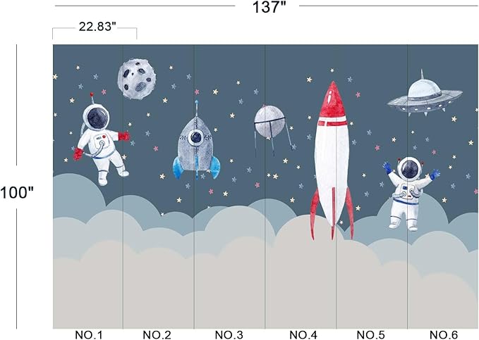Children's Astronaut Rocket Moon Nursery Wall Mural Wallpaper 137" x 100"