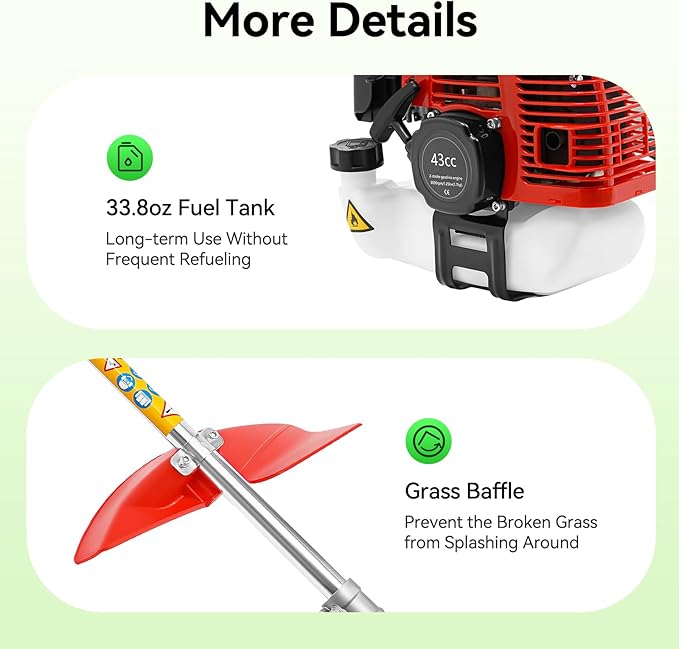 2 Stroke 43cc Gasoline Weed Trimmer Brush Cutter Lawn Edger Grass Weed Eater, Gas Weed Trimmer Gas Weedeaters Grass Trimmer Cordless Gasoline Power w/ 2 Blade Heads