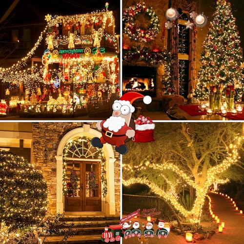 Solar String Lights Outdoor 2 Pack 200 LED 66FT Christmas Lights Warm White (2 Count)