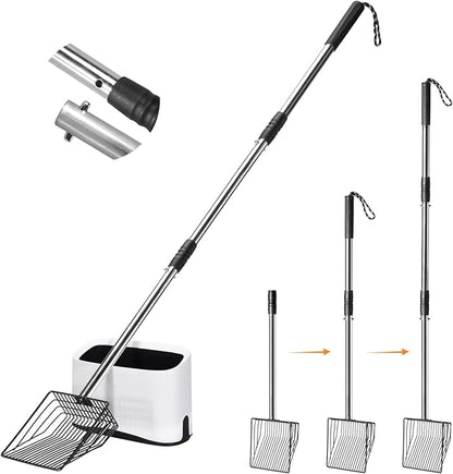 Cat Litter Scoop with Holder 43" Metal Litter Scooper with Stainless Steel Long Handle, Large Kitty Box Scooper Heavy Duty Deep Shovel for Fast Sifting, Dog Waste Scooops for Outside Pet Poop