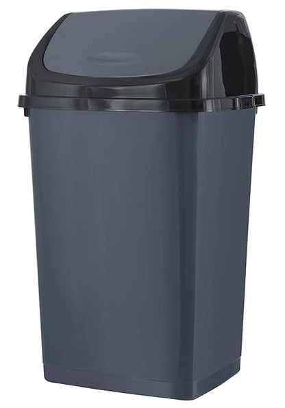 Superio Kitchen Trash Can 13 Gallon with Swing Lid, Plastic Tall Garbage Can Outdoor and Indoor, Large 52 Qt Recycle Bin and Waste Basket for Home, Office, Garage, Patio, Restaraunt (Grey/Black)