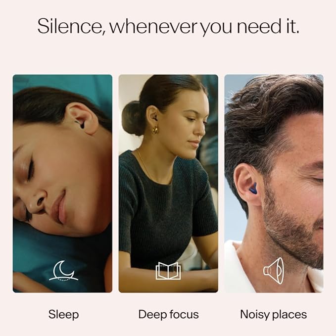 Alpine Silence Earplugs for Sleep, Focus & Travel - V-Shape Fit & Soft Oval Tips – 4 Sizes XS/S/M/L - Comfortable, Reusable Hearing Protection - 22dB – Midnight Blue