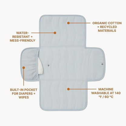 Toddlekind Mini Maven Portable Changing Pad – Travel Diaper Clutch for Babies, Organic Cotton & Water-Resistant, Compact Foldable Diaper Changing Mat with Pocket (Blue)