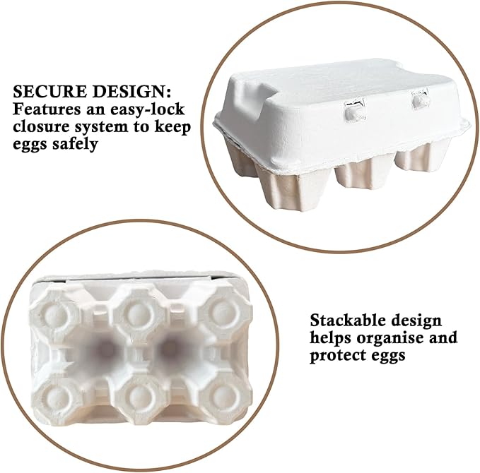 Farm Fresh Egg Cartons, White, 6-Cavity Jumbo Size for Duck and Turkey Eggs, Blank Top for Custom Labels, Commercial and Home Use (50)