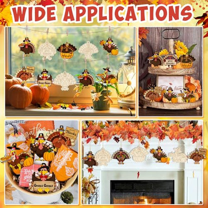 80PCS Wooden Thanksgiving Decoration Turkey Ornaments to Paint Thanksgiving Ornaments for Tree Crafts Cutouts Unfinished (80 Count)