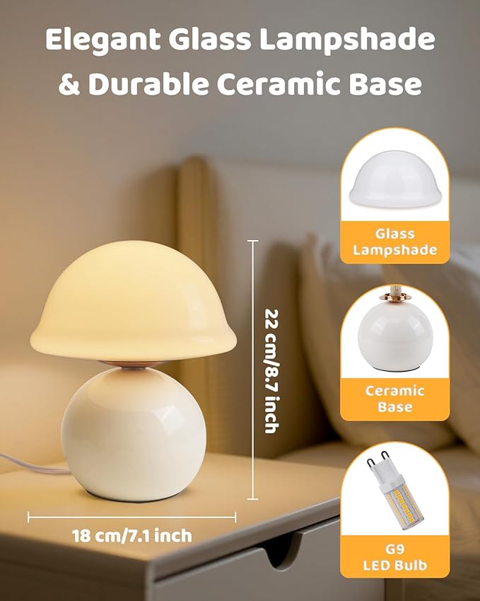 Mushroom Table Lamp for Bedroom, Cozy Bedside Lamp