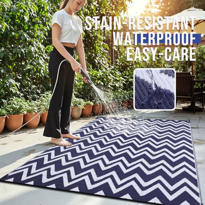 Outdoor Rug 6x9 ft Waterproof Reversible Chevron Mat