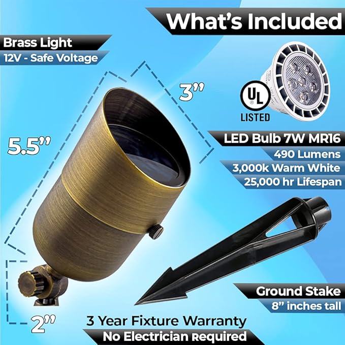 Solid Brass Landscape Spotlight 101-12V Low Voltage Landscape Lights, Outdoor