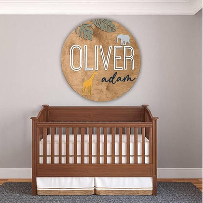 Personalized Wooden Name Sign - Custom Baby Name Signs for Nursery & Kids Room Decor - Baby Announcement Sign - Name Wall Art - Wooden Letters for Wall - Custom Round Nursery Name Sign (Design 3)