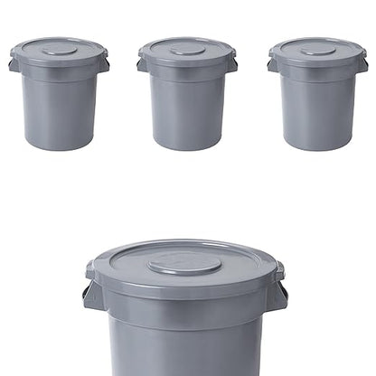 PRO&Family 20 Gallon Trash Can with Lid Round Ingredient Storage Containers Recycling Bin Kitchen Garbage Can Office Garbage Can Trash Barrel Plastic Barrel Yard Waste Bin Outdoor Trashcan (4, Gray)