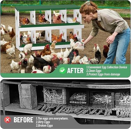 Chicken Nest Box, 8-Compartment Egg-Laying Box, Metal Hen House, Convenient for Collecting Eggs - Ventilated Poultry House Equipment - Suitable for Hens, Ducks Green, Without Stand