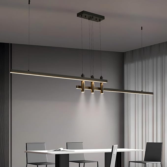 83" Modern Black Linear Pendant Lights Kitchen Island Lighting Minimalist Led