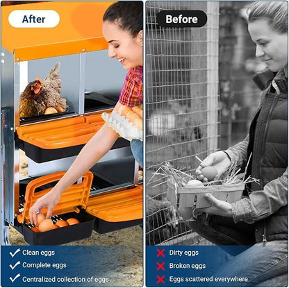 Chicken Nesting Box, 10-Compartment Egg Laying Box, Convenient for Collecting Eggs, Ventilated Poultry House Equipment in Metal Chicken Coop, Suitable for Hens and Ducks, (Orange, with Stand)