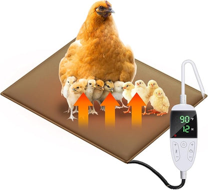 Chicken Heating Pad Chick Brooder Pad Poultry Heated Mat Adjustable Digital Thermostat Brood Heater Warming Blanket with Timer Anti Bite Wire Warmer Bed for Small Animal Pet 15.7 x 23.6 inch