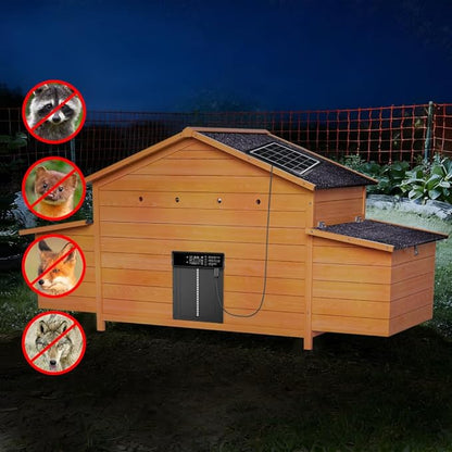 Solar-Powered Automatic Chicken Coop with Weatherproof Cover 2 Nesting Boxes Timer Light Sensor Ventilated Outdoor Poultry Cage with Pull-Out Tray