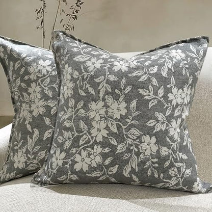 Gray Floral Euro Pillow Covers 26x26 Pack of 2 Vintage Farmhouse Jacquard Decorative Throw Pillow Covers for Living Room Couch Bed Home Decor (2 Count)
