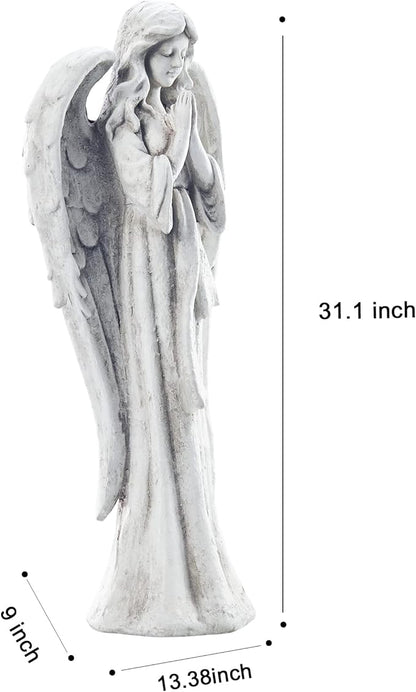 TOETOL Outdoor Garden Statues Praying Angel Statue 31.1" Grave Decorations Magnesium Oxide Stone Grey Yard Patio Deck Home Entryway Hallway Sculpture