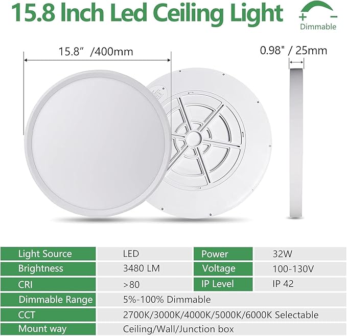 6PK 15.8 Inch Dimmable LED Flush Mount Ceiling Light,