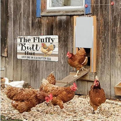 Fluffy Butt Hut Tin Sign Outdoor Decor with Chicken Design for Yard Patio Farmhouse 6x8 Inch