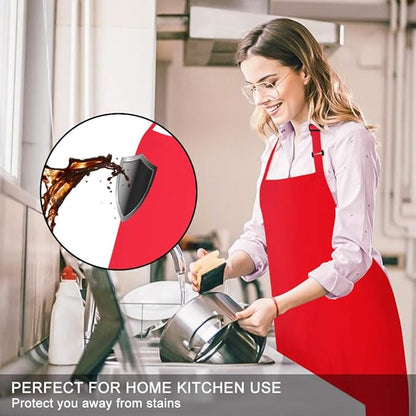 Jubatus 12 Pack 100% Cotton Aprons Bulk with 2 Pockets Cooking Chef Kitchen Adjustable Bib Apron for Women Men, Red