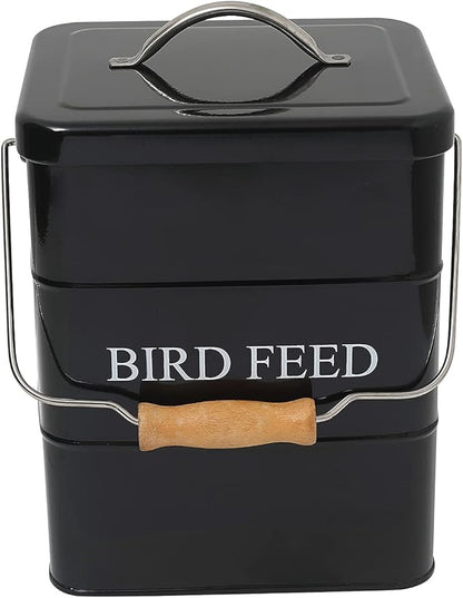 Morezi Bird seed and feed storage tin with lid Included - white-coated carbon steel - tight fitting lids - storage canister tins - Black