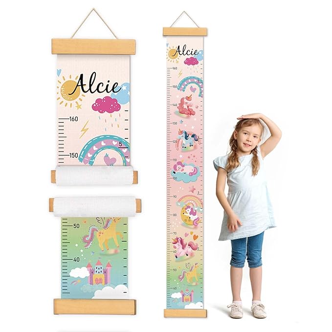 Personalize Name Growth Chart for Kids, Unicorn Kids Growth & Measuring Chart, Growth Chart for Wall, Height Measure Wall Chart Bedroom Nursery Wall Decoration,Playroom Essentials