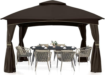 MASTERCANOPY Outdoor Patio Gazebo for Garden with Upgrade Steel Frame and Netting Walls (10x12,Brown)