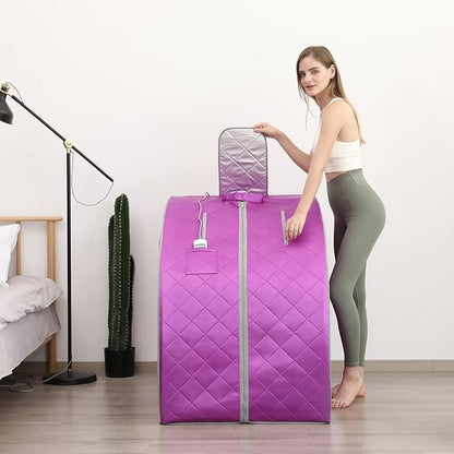Smartmak Far Infrared Sauna, One Person at Home Portable Full Body SPA Tent with Heating Foot Pad and Portable Chair - Purple