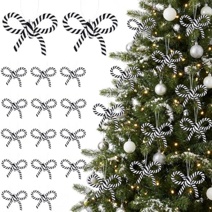 16 Pcs Black White Bow Candy Cane Hanging Ornaments Christmas Tree Decor (16 Count)