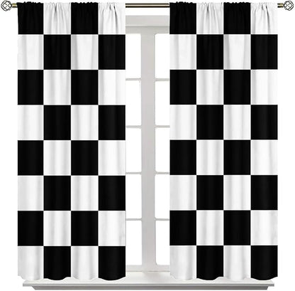 Black Checkered Curtains,70s Vintage Twisted Checkered Window Drapes Colorful Groovy Trendy Wavy Hippie Grid Print Window Treatments for Kids Boy Bedroom Living Room 63" W X 72" L
