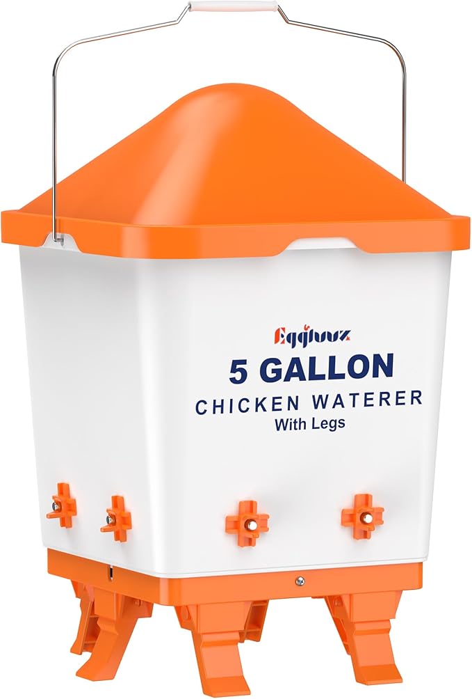 5 Gallons Chicken Waterer Bucket with Horizontal Nipples, Adjustable Legs and Anti-Roost Cone