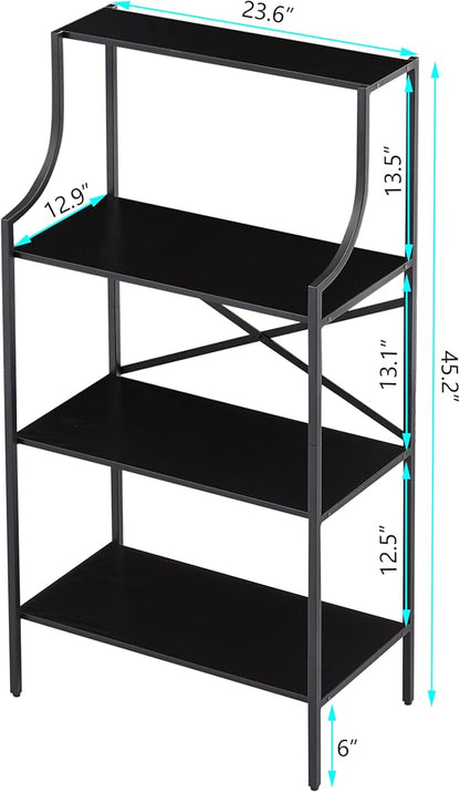 4 Tier Bookshelf, Entryway Standing Shelf Units with Storage, Small Bookcases with Open Shelves, Home Storage Shelving for Bedroom, Study, Living Room, Wood Black