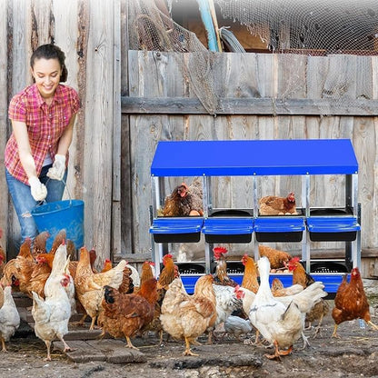 Chicken Nesting Box, 8-Compartment Egg Laying Box, Convenient for Collecting Eggs, Ventilated Poultry House Equipment in Metal Chicken Coop, Suitable for Hens and Ducks, (Blue, with Stand)