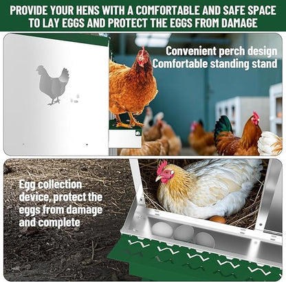 Chicken Nest Box, 6-Compartment Egg-Laying Box, Metal Hen House, Convenient for Collecting Eggs - Ventilated Poultry House Equipment - Suitable for Hens, Ducks, Green, Without Stand