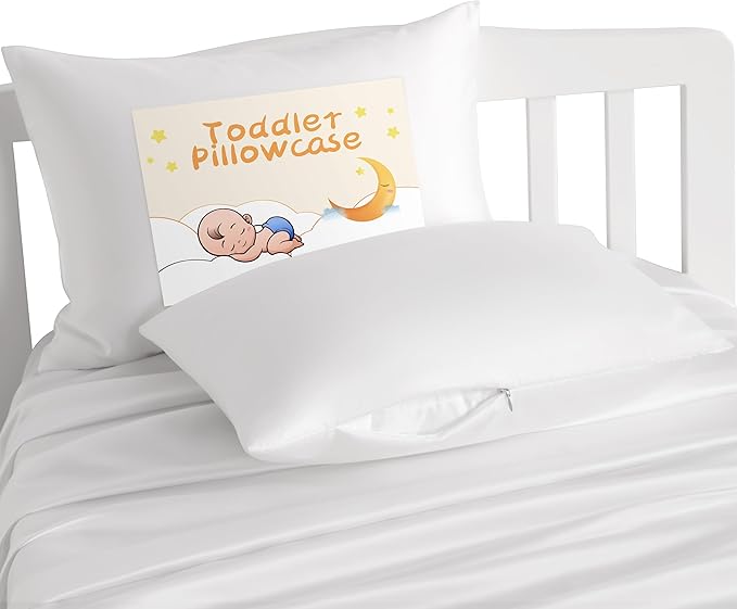 NTBAY Zippered Silk Satin Toddler Pillowcases - 2 Pack Hidden Zipper 13x18 Pillowcases - Luxury and Silky Baby Travel Pillow Covers, White