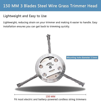 Steel Wire Grass Trimmer Head, 6 Inches Universal Steel Wire Brush Cutter Trimmer Blade for Weed Eater, Metal Wire Trimmer Head, String Trimmer Replacement Head for Lawn Care, Garden, Parking Lot