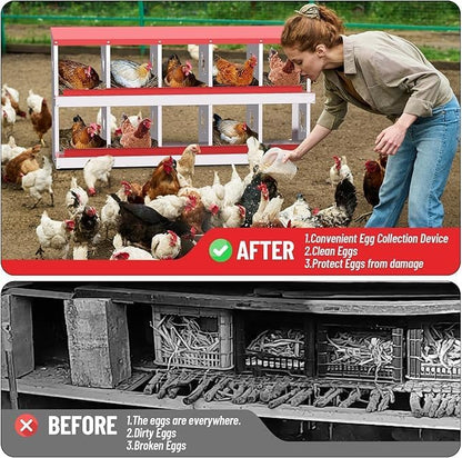 Chicken Nest Box, 10-Compartment Egg-Laying Box, Metal Hen House, Convenient for Collecting Eggs - Ventilated Poultry House Equipment - Suitable for Hens, Ducks Red,Without Stand