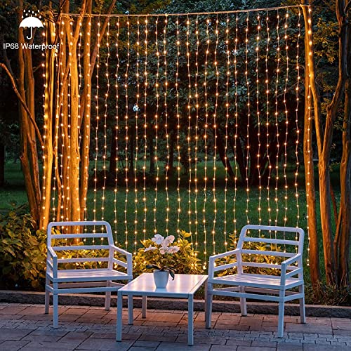 1200 LED Curtain Fairy Lights 10Ftx10Ft with Timer Remote Control Plug in (1200 Count)
