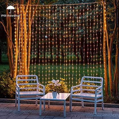 1200 LED Curtain Fairy Lights 10Ftx10Ft with Timer Remote Control Plug in (1200 Count)