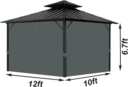 Gazebo Universal Replacement Privacy Curtain, 10'X12' Gazebo Outdoor Waterproof, 4-Panels Sidewall Curtains with Zipper for Patio, Garden and Backyard (Only Curtains, 10'x12', Grey)