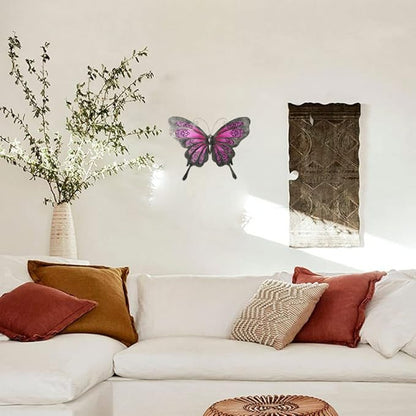 LIFFY Metal Butterfly Wall Art - 12" Glass Outdoor Wall Decor - Hanging Garden Decorations Outside - Metal Wall Art for Yard Fence Patio