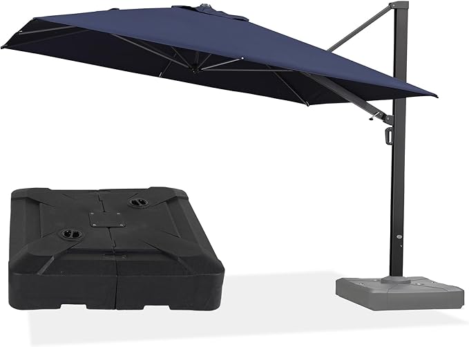 PURPLE LEAF 11 FT Cantilever Umbrella with Base Large Aluminum Outdoor Square Offset Patio Umbrella with 360° Rotation for Garden Pool Deck Backyard Navy Blue