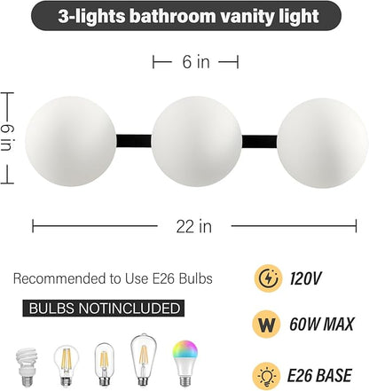 Bathroom Vanity Mirror Light Fixtures: 3 Lights Bath Wall Sconce Lighting